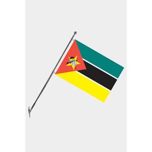 Ensemble de mât de drapeau télescopique du Mozambique à fixation murale avec drapeaux et bannières en polyester durable à impression numérique - Product Image 1
