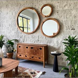 Trang trí vòng tròn gỗ gương Đặt vòng khung gỗ giữa thế kỷ thẩm mỹ phòng khách và lối vào - Product Image 4