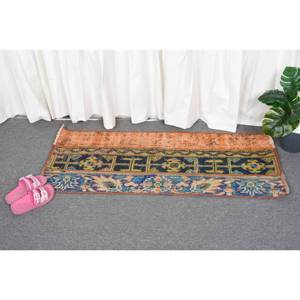 Tapis Vintage en Laine Bleu Orange 1.5 X 3.8ft Classique Turc Tabriz Large Zone Patchwork Motif Latex pour Couloir Chambre Décor - Product Image 4