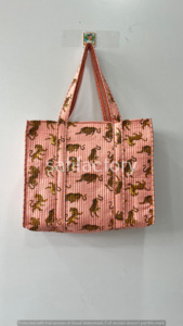 กระเป๋าผ้าควิลท์ผ้าฝ้ายพิมพ์ลายเสือสำหรับผู้หญิงเป็นมิตรกับสิ่งแวดล้อมทำด้วยมือสไตล์โบฮีเมียนแบบเปิดสำหรับซื้อของชำ - Product Image 2