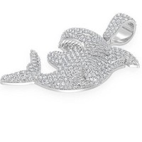 Pendentifs requin unisexes en argent 925 avec moissanite taille brillant rond micro-sertie, breloques de luxe à thème animal pour le quotidien