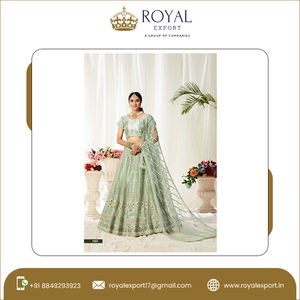 ชุดปาร์ตี้เนื้อผ้าตาข่ายหนาดีไซเนอร์ชาวอินเดียพร้อมลำดับการปักผ้าไหมซาตินสองชั้นคอลเลกชัน Lehenga Choli สำหรับเจ้าสาว - Product Image 6