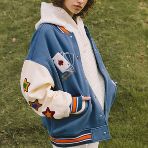 OEM Blouson de baseball brodé en chenille de haute qualité personnalisé Hommes Femmes Bleu en vrac Veste Letterman Varsity - Product Image 6