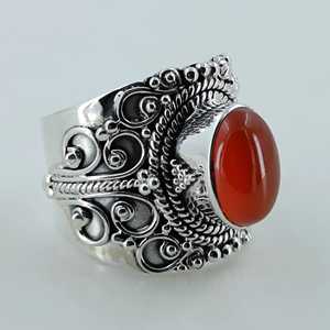 Anillo Boho de Plata de Ley 925 para Mujer, Marca Navya Craft, Hecho a Mano, con Piedra Ovalada de Cornalina y Coral, para Navidad, Aniversario, Cumpleaños - Product Image 3