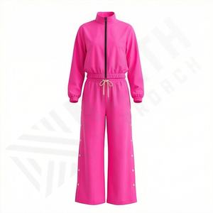 Ensemble décontracté pour femme, ensemble jogging, tenue deux pièces, vêtements, veste zippée oversize et jogging ample, survêtement coupe-vent pour femme - Product Image 1