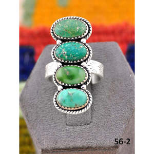 Southwest Handmade Emerald Valley Turquoise & Sterling Silver <b>Adjustable</b> Gemstone <b>Ring</b> Bezel Setting for Everyday Wear - Product Image 2