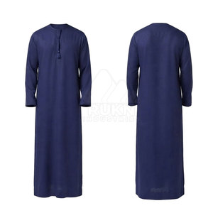 Simple Emirati Kandura for <b>Men</b> Traditional <b>Thobe</b> Cotton Lightweight Breathable Ankle Length Collarless Neckline Tassel Detail - Product Image 6