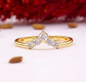 Bague en argent sterling 925 plaqué or 14 carats, forme en V, fleur minimaliste, sertie de CZ, base à griffes, cadeau pour la Saint-Valentin - Product Image 1