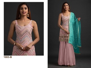 Dernières robes décontractées de créateur en fausse mousseline de soie lourde lavable Maxi A-Line Collection de robes pakistanaises Kurta Séquence de fil à broder - Product Image 4