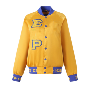 Veste en satin pour femmes avec broderie de la sororité et de la fraternité Sigma Gamma Rho |   Veste en soie personnalisée brodée pour femmes de la sororité SGR - Product Image 1