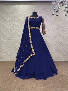 Vestido largo con bordado de Anarkali para mujer, traje largo de la india con traje dupatta - Product Image 4