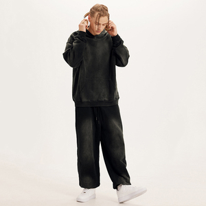Survêtement de style nouveau pour hommes sweat à capuche délavé à l'acide et pantalon de style évasé Logo en détresse conception personnalisée et cordon de serrage plus épais et solide - Product Image 5