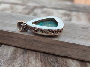 Chrysocolla ธรรมชาติ16X22มม. การตั้งค่ารูปทรงแฟนซีจี้925ทึบทำด้วยมือเงินสเตอร์ลิงเครื่องประดับวาเลนไทน์ - Product Image 4