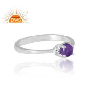 Bague en argent sterling faite à la main avec améthyste naturelle et topaze blanche Fabricant de bijoux design personnalisé - Product Image 4