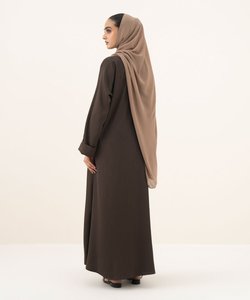 Abaya musulmane modeste et simple en velours orné pour femmes, robe maxi de style A pour l'Aïd - Product Image 5