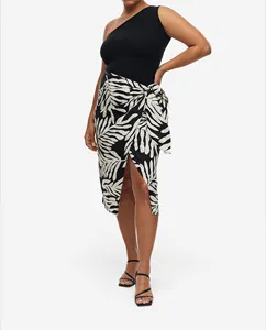 Nouveau look parole longueur dames grande taille femmes imprimé une ligne jupes femmes taille haute jupes longues