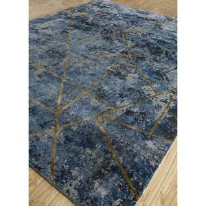 Tapis rectangulaire Kavi bleu noué à la main en laine et soie de bambou, motif abstrait Théorie du Chaos, pour la décoration de la maison, du salon et du couloir - Product Image 2