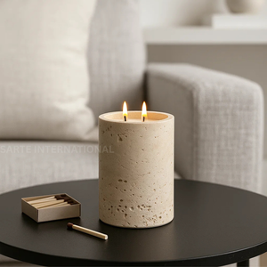 Portavelas de piedra travertino, tarros de velas de mármol de lujo, directo de fábrica, proveedor mayorista, recipientes hechos a mano personalizados, Exportación a granel - Product Image 2