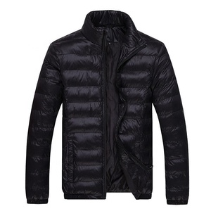 Men's Blue Stand Collar Puffer <b>Jacket</b> Zipper Closure Windproof Casual Winter Coat Solid Color Polyester Slim Fit Regular 2026 - Product Image 3