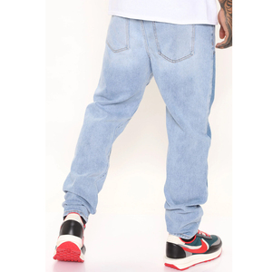 High Quality Casual <b>Men's</b> Denim <b>Jeans</b> Loose Fit High Waist Breathable <b>Drawstring</b> Closure Light Wash Fashionable Pants - Product Image 2