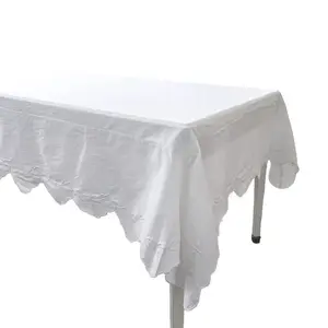 Tùy chỉnh bán buôn thêu hoa trắng thiết kế bảng vải bông vỏ sò biên giới Khăn trải bàn cho các sự kiện khách sạn nhà