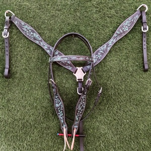 Têtière en cuir pour cheval avec imprimé léopard et accents en strass, équipement d'équitation western - Product Image 5