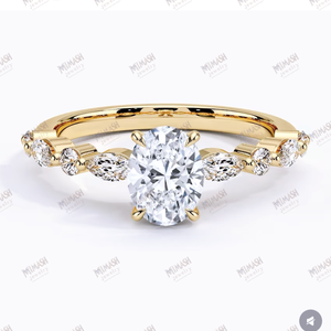 Elegant Marquise Cut Moissanite Engagement <b>Ring</b> in Yellow Gold with Side Accents, Timeless Unique Design for Women - Product Image 4