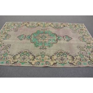 Tapis Turc Vintage 4.9x8.1ft Laine Armure Plate Latex Support Vert Beige Patchwork Motif pour Décorations de Couloir de Salon - Product Image 3
