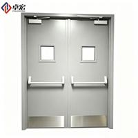 Porte d'entrée moderne en acier à double ouverture, ignifuge, avec fenêtre d'observation en verre et serrure à tige poussoir pour hôtels, supermarchés, centres commerciaux