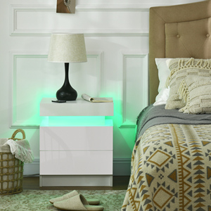 HOMCOM Mesita de noche con luz LED RGB integrada con 2 cajones, 4 modos de luz y 16 colores, aglomerado, 45x35x52cm, color blanco - Product Image 2