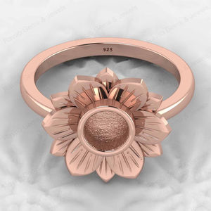 High Quality 14k Gold Plated 925 Sterling Silver 10mm Lotus Flower Semi Mount <b>Blank</b> Bezel Setting <b>Ring</b> with Pearl - Product Image 3