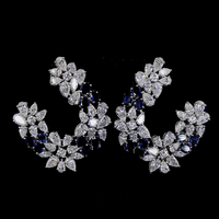 Collier Saphir Bleu Poire Blanche Diamants de Laboratoire 14K Or Blanc Coffret Cadeau de Mariage avec Boucles d'Oreilles Étincelantes Certifiées IGI