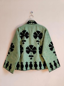 เสื้อคลุมผ้าฝ้ายลายดอกไม้สีเขียวสไตล์วินเทจ คอจีน แขนยาว ติดกระดุมแถวเดียว เสื้อคลุมผู้หญิงสำหรับใส่ในฤดูใบไม้ร่วง - Product Image 3
