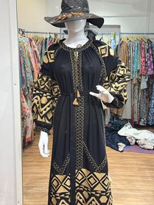 Elegante moda bordado ucraniano mano Floral bordado trabajo Puff y Flare manga larga ropa vestido largo Ucraniano - Product Image 4