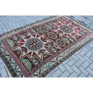 Vintage Turkish Rug, 5.2x8.4 ft Large Rug, <b>Brown</b> Red Persian <b>Wool</b> Rug - Product Image 2