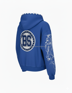 Sweat à capuche épais en polaire 400 GSM tissu brossé doux en couleur bleu royal broderie personnalisée et sweats à capuche de base pour les illustrations sur les manches - Product Image 5