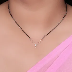 Collar nupcial vintage de aleación chapado en oro rosa con cadena de cuentas negras y acento de circonita cúbica - Product Image 2
