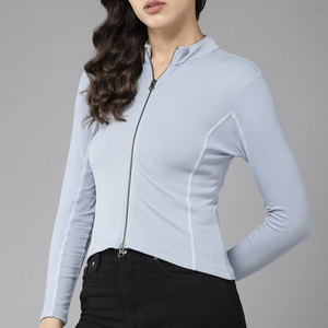 Cómoda camisa térmica con cremallera Panel de malla Top con cremallera para correr con orificio para el pulgar Manga completa Cremallera para fitness - Product Image 1