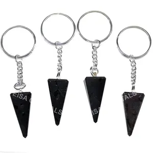 Wholesale Black Tourmaline Obelisk Keychain Natural Stone keychain Healing Crystals Stones Key Ring Souvenirs Crystal For Sale
