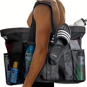 Sac de plage extra large-Léger, imperméable, pliable, avec sangles en filet, poches zippées et bretelles fixes - Product Image 4