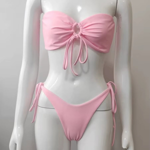 Ensemble bikini personnalisable Logo 2 Set avec broderie cordon de serrage ceinture en maille disponible lettre Paisley 2pcs lavé teint uni - Product Image 1