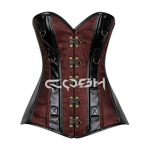 Corset violet en brocart victorien à lacets avec garniture en cuir, fermoirs anciens et anneaux en D - Product Image 5