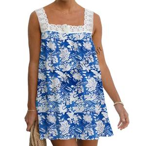 Nouveau style imprimé, haut en dentelle 100% coton imprimé en bloc pour femmes, hauts en dentelle tendance, taille cintrée, style débardeur sans manches, robe sans manches - Product Image 6