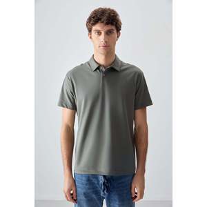 T-shirt basique pour homme en coton kaki, col polo, coupe ample, tissu épais et doux - 88381 - Kaki - Product Image 1