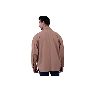 Camel Milk Coffee Suede <b>Shirt</b> for Plus Size Men Winter 4-Pocket Oversize with Simple Design Loose <b>Lumberjack</b> Style - Product Image 3