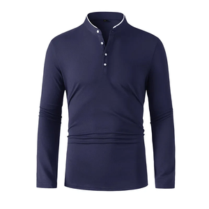 Nueva Camiseta de Verano para Hombre, Casual, Moderna, de Color Sólido, Manga Larga, Cuello Alto, 100% Algodón, Transpirable, Versátil y Cómoda - Product Image 2