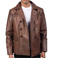 Manteau marin classique en cuir marron avec un confort supérieur, vêtement d'extérieur élégant pour l'hiver pour hommes, design élégant et par temps froid