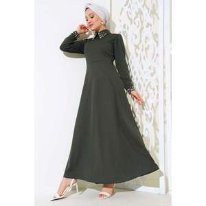 Vestido de perlas con cuello de manga caqui para niñas - Product Image 1