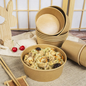 Leak-Proof White/ Brown Paper Salad Bowls <b>with</b> <b>Lids</b> - Disposable Custom Printed <b>Takeaway</b> Hot Food <b>Containers</b> - Product Image 4