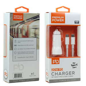 Cargador de Coche Premium Power de 20W PD con Cable USB-C para Dispositivos Tipo C, Carga Rápida 12-24V - Product Image 1